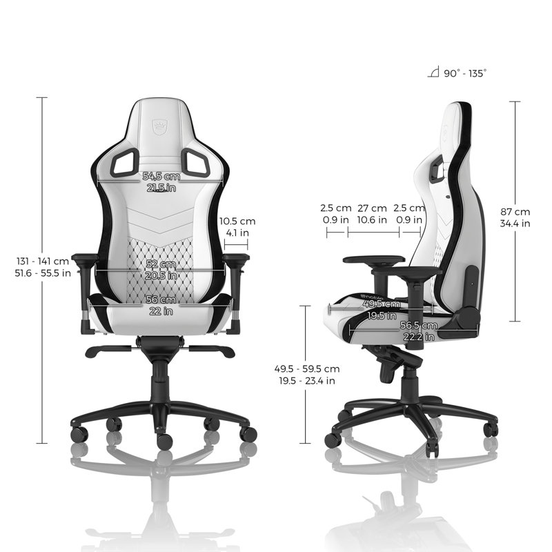Noblechairs Adjustable Reclining Ergonomic Faux Leather Swiveling PC & Racing Game Chair in White/Black