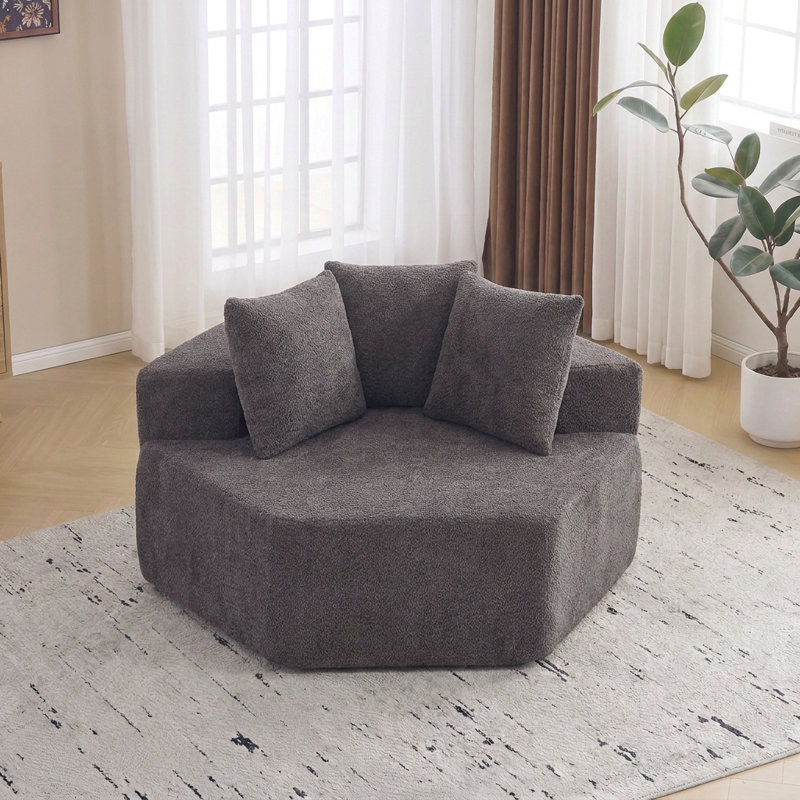 Chaise longue simple modulaire hexagonale de 54 pouces avec trois coussins, Gris