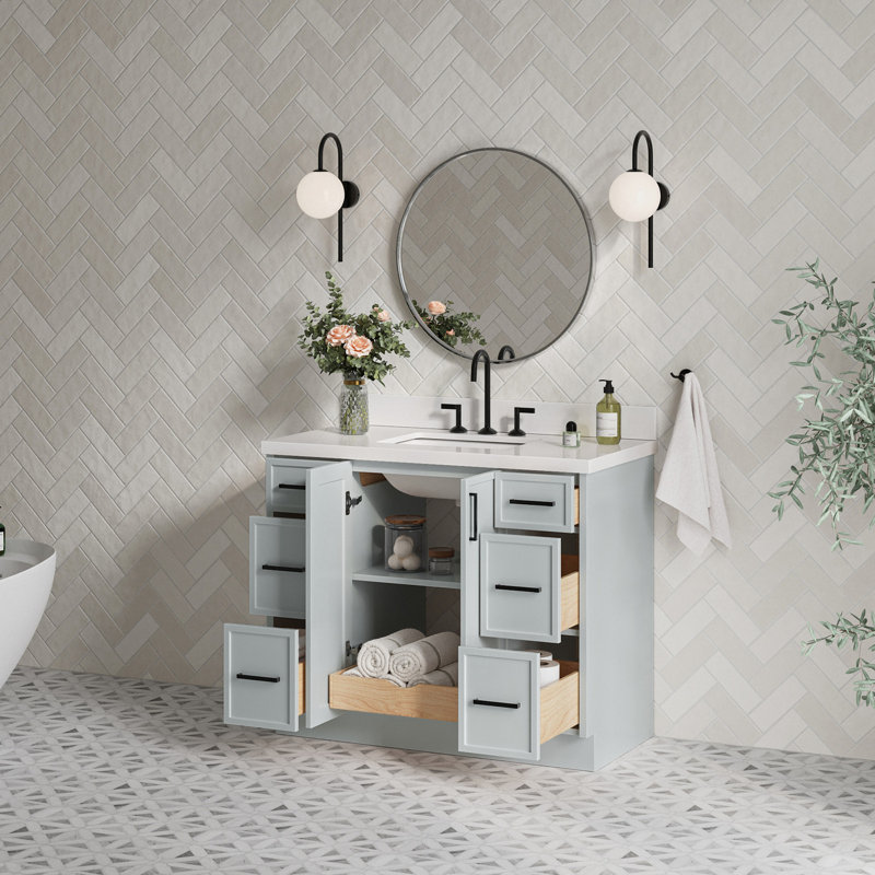 Ensemble de meuble-lavabo rectangulaire simple avec comptoir en quartz Ariel Kelly, Gris, 43"