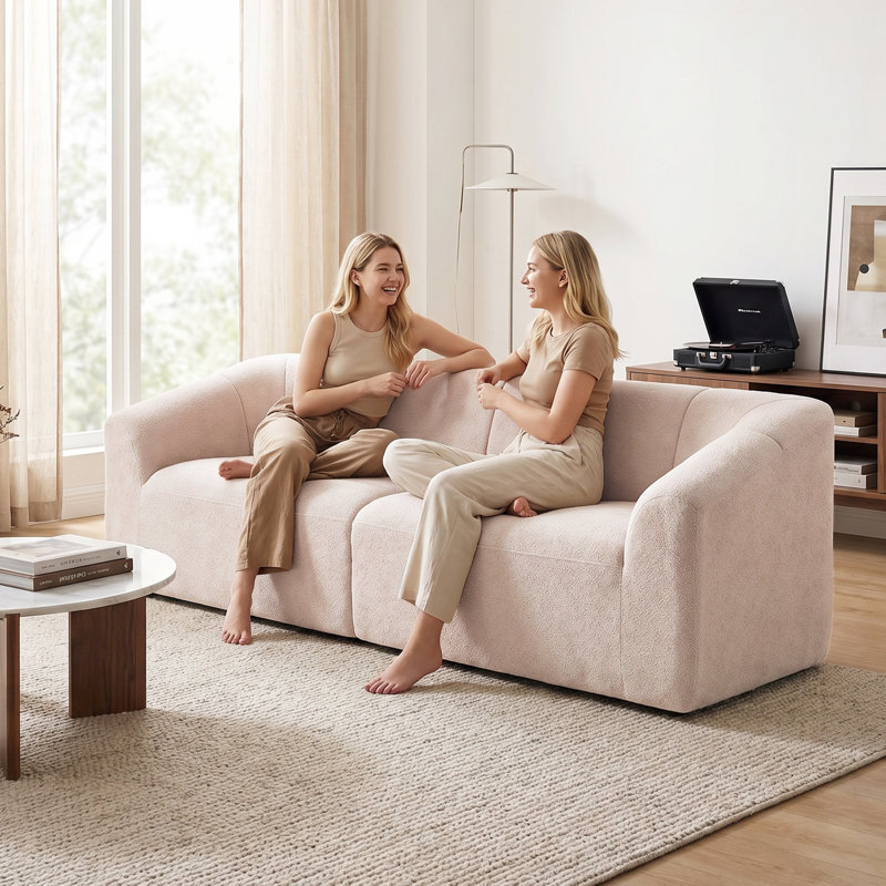 Canapé 3 places, canapé désossé avec large siège à ressorts, beige