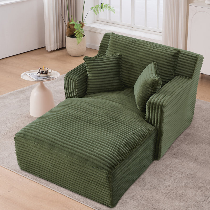 Chaise longue surdimensionnée en velours côtelé à compression sans os avec coussins et accoudoirs moelleux, Vert