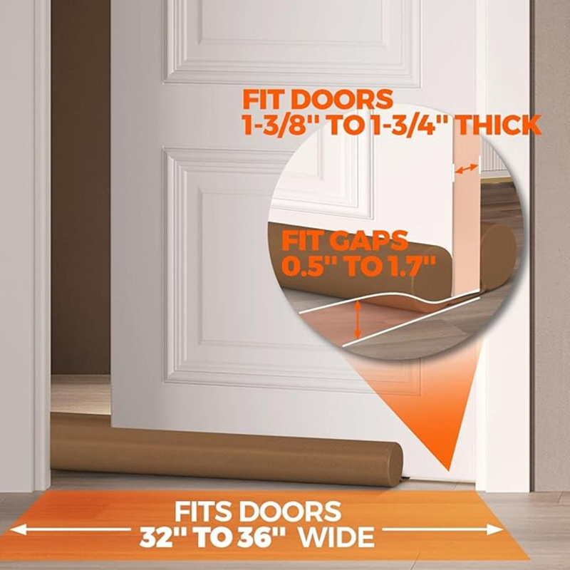 Two-Sided Door Draft Stopper Weather Stripping Window Breeze Blocker Adjustable Door Sweeps, Brown