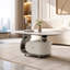 Table basse ovale moderne de 39,4 po avec rangement, plateau en pierre frittée et roulettes verrouillables-1499396269