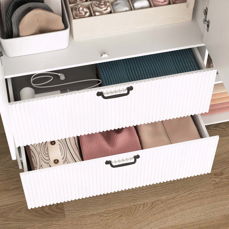 Miroir de garde-robe avec portes et tiroirs à DEL avec tablettes réglables, Blanc