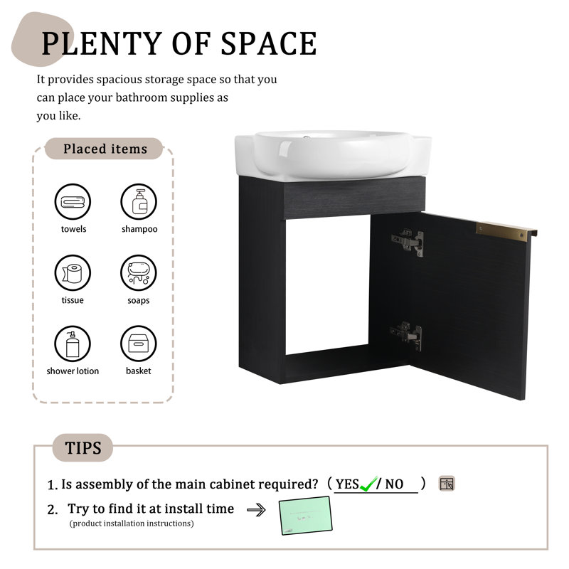 16'' Single Bathroom Vanity with Ceramic Top