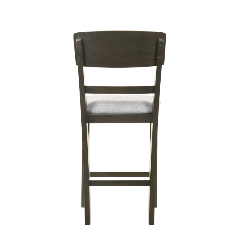 Chaises de salle à manger rembourrées à hauteur de comptoir en brun, pieds évasés, assise grise, de tabourets de bar 2 pièces, finition brune avec assise et courbe pour la pièce