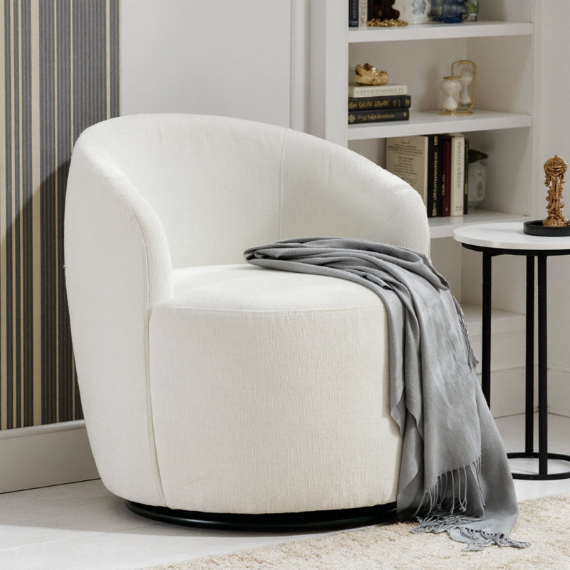 Swivel Accent Armchair Barrel Chair With Powder Coating Metal Ring,  Ivory Velvet 1, 24" W x 15" H