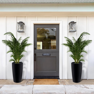 30 in Tall Planters for Outdoor Plants Set of 2, Large Outdoor Planters for Front Porch Decor With Drainage Holes＆Water Level Monitor ＆Inner Bucket, Automatic Watering, Black