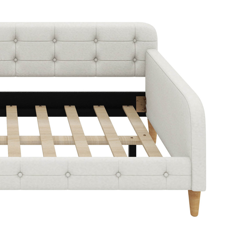 Queen Size Upholstered Daybed With 4 Support Legs, Beige