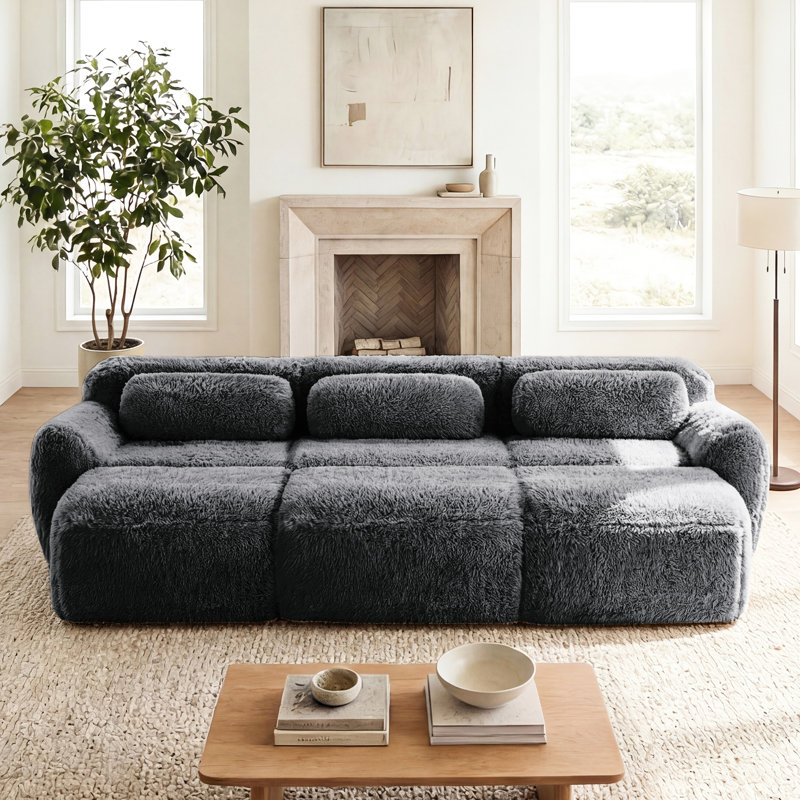 Canapé modulaire 3 places gris foncé avec revêtement en tissu, mousse haute résilience 32D, mobile, sans montage et base antidérapante pour salon et home cinéma.