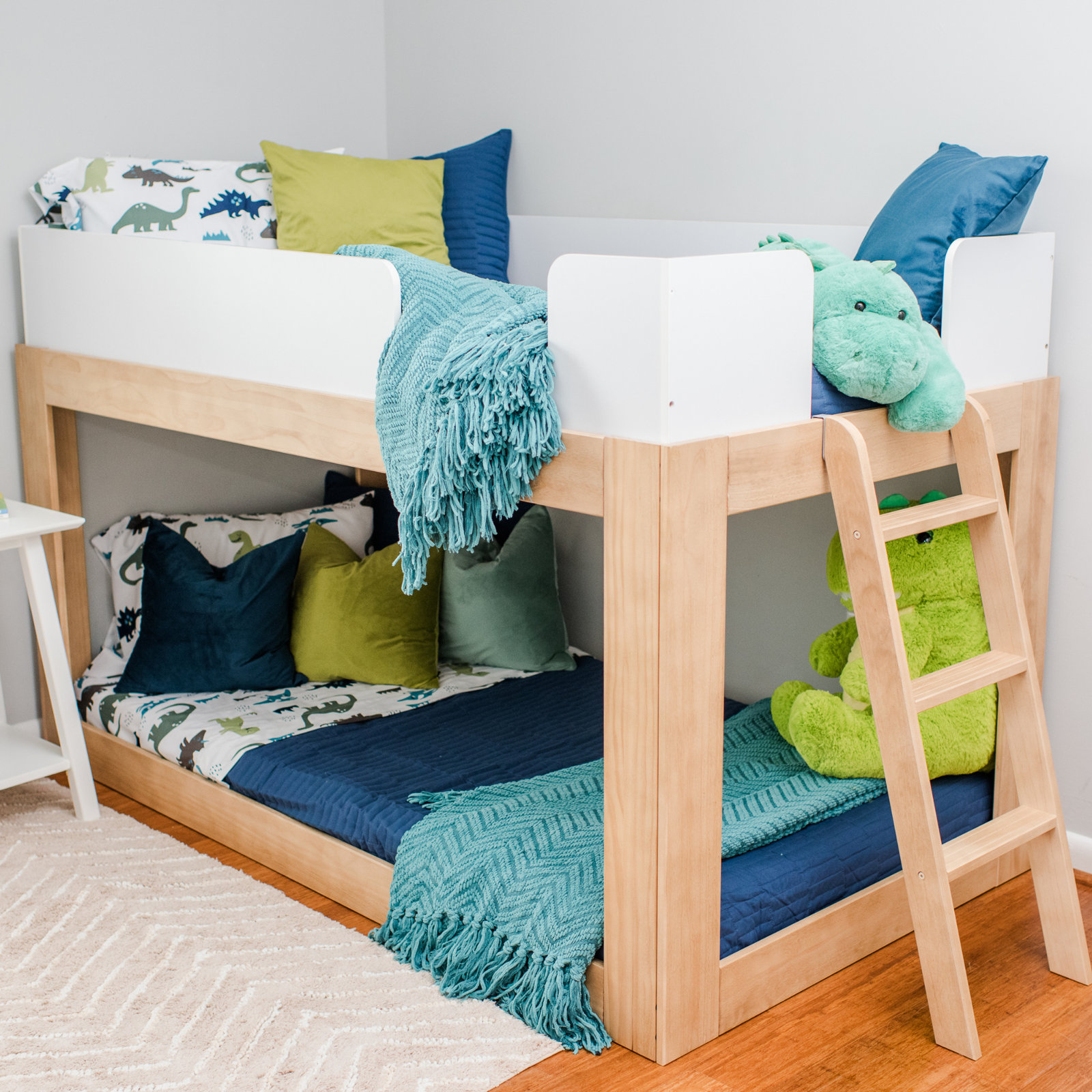 Ambur Twin Over Twin Bunk Bed, White/Blonde