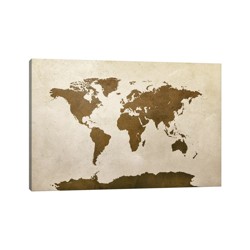 ﻿World Map Brown by Michael Tompsett - Wrapped Canvas Gallery-Wrapped Canvas Giclée, 101.6 cm H x 66.04 cm W x 3.175 cm D