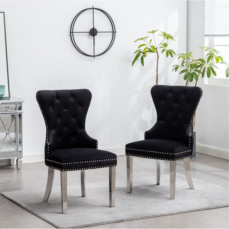 Chaise en velours touffeté Montura, Noir