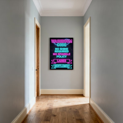 Neon Washroom Code Sign Canvas Wrapped Wall Art Oil Painting Print With Pink And Blue Lighting Effect For Bathroom Decor
