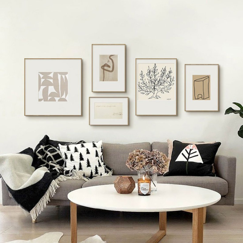Cinq peintures combinées minimalistes pour la décoration murale du canapé du salon, H 23,62 po x l 23,62 po