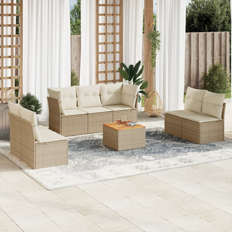 Ensemble de canapé de jardin Vidaxl Beige PE rotin grandes housses amovibles