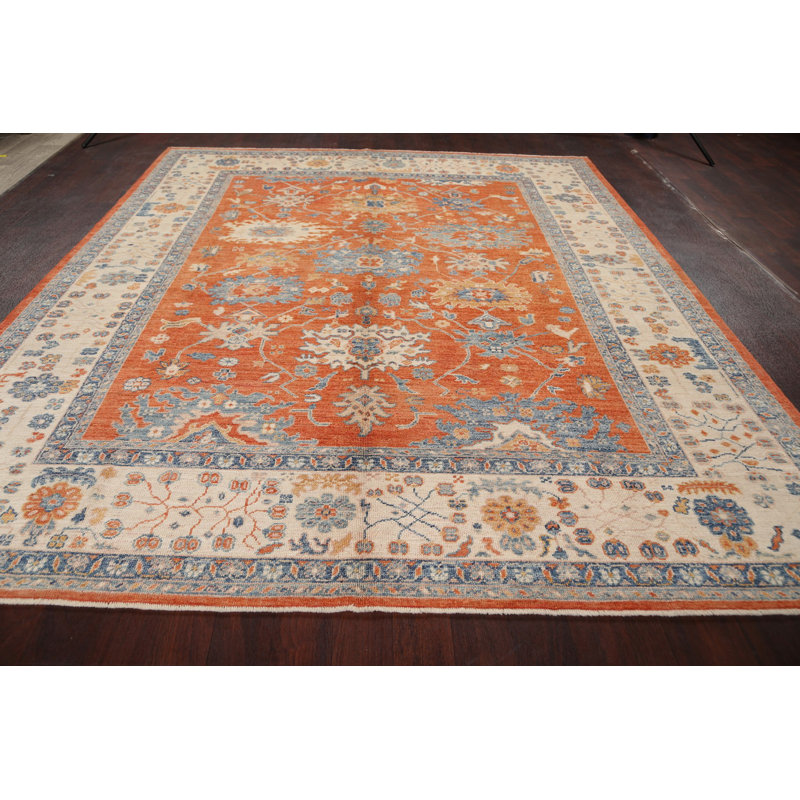 Tapis décoratif en laine noué à la main de conception unique 8 pi 9 po x 10 pi 5 po New Age Khotan