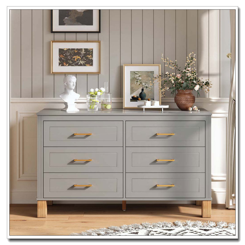 Armoire de rangement moderne avec poignées en métal et pieds en bois massif, Gris