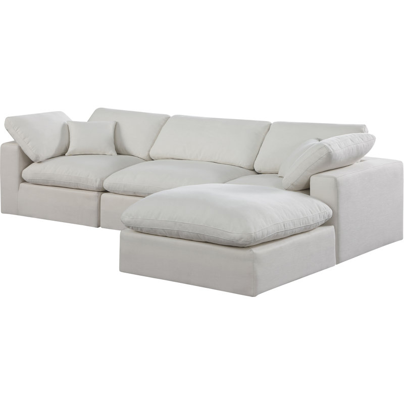 Humfrey 4 - Piece Upholstered Sectional, Cream Linen Textured Fabric