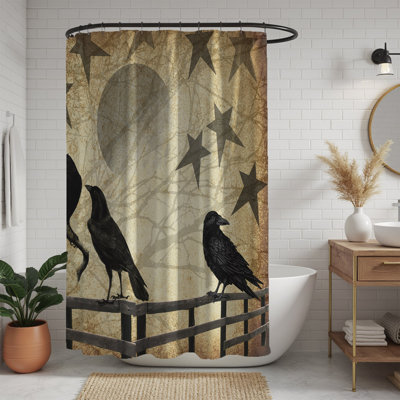 Vintage Crow And Moon Shower Curtain With Rustic Fence – 3 Size Options