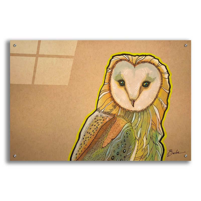  «Barn Owl Look» par Bebe Keith, art mural en verre acrylique, 36 po x 24 po, H 24 po x l 36 po