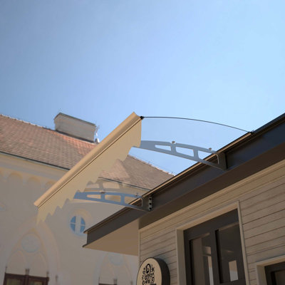 Door Window Awning Made of  0.137 Inch Thick Crystal Solid Polycarbonate Sheet and Aluminum Alloywith Valance for Wooden Wall House