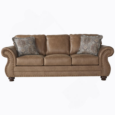 Leinster Faux Leather Sofa With Antique Bronze Nailheads, A Stylish And Comfortable Addition To Your Living Space