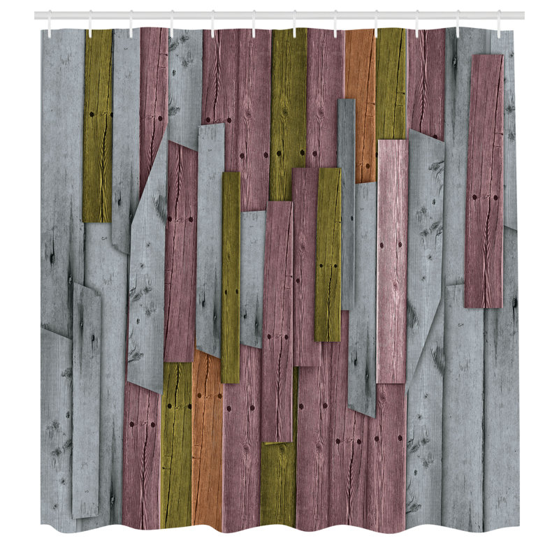 Rustic Multicolor Fabric Shower Curtain with Hooks Included