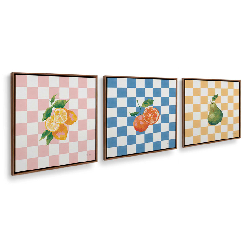 Audacieux et juteux, ensemble de 3 impressions, 30 po x 30 po, Toile avec cadre, Noyer