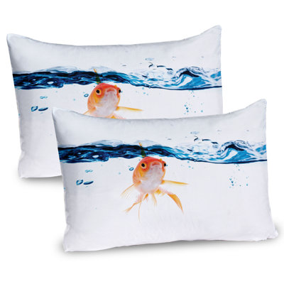 Ambesonne Fish Pillow Sham 2 Pack Goldfish Swimming in Water 36""x20"" Blue Orange -  pil-2_55067_36x20