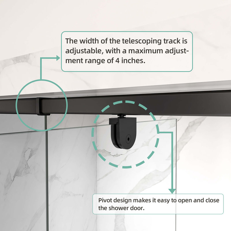 38" - 42" W x 71" H Pivot Swing Semi-Frameless Shower Door  with 1/4" (6mm) Crystal Clear Tempered Glass, Matte Black