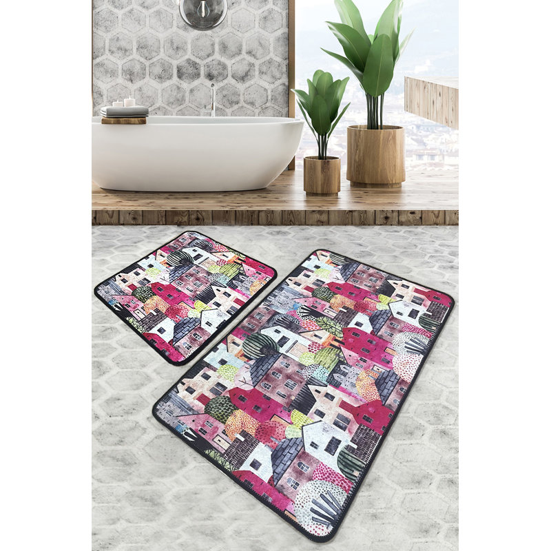 Ensemble de luxueux tapis de bain (2 pièces) | Polyester antidérapant de 23,6 po x 39,4 po et de 19,7 po x 23,6 po | 700 g / m², hauteur des poils de 0,4 po, impression numérique | Facile d'entretien, lavable à la machine, parfait pour le confort et 