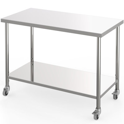 Stainless Steel Table, 60" x 24" Prep Workstation, 1000 LB Capacity, NSF Commercial Work Table with Adjustable Undershelf & Lockable Casters