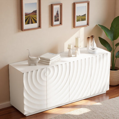 Modern 4-door Sideboard With Sculptural Wave Pattern And Storage Shelves