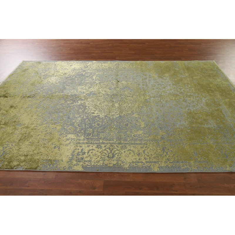 Tapis de salon traditionnel sculpté vert 6 x 9