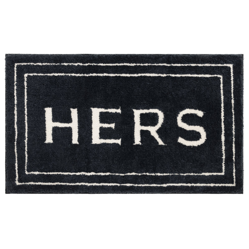 Ghobad Hers Bordered Polyester Machine Washable Bath Rug, 20" W x 34" L, Indigo