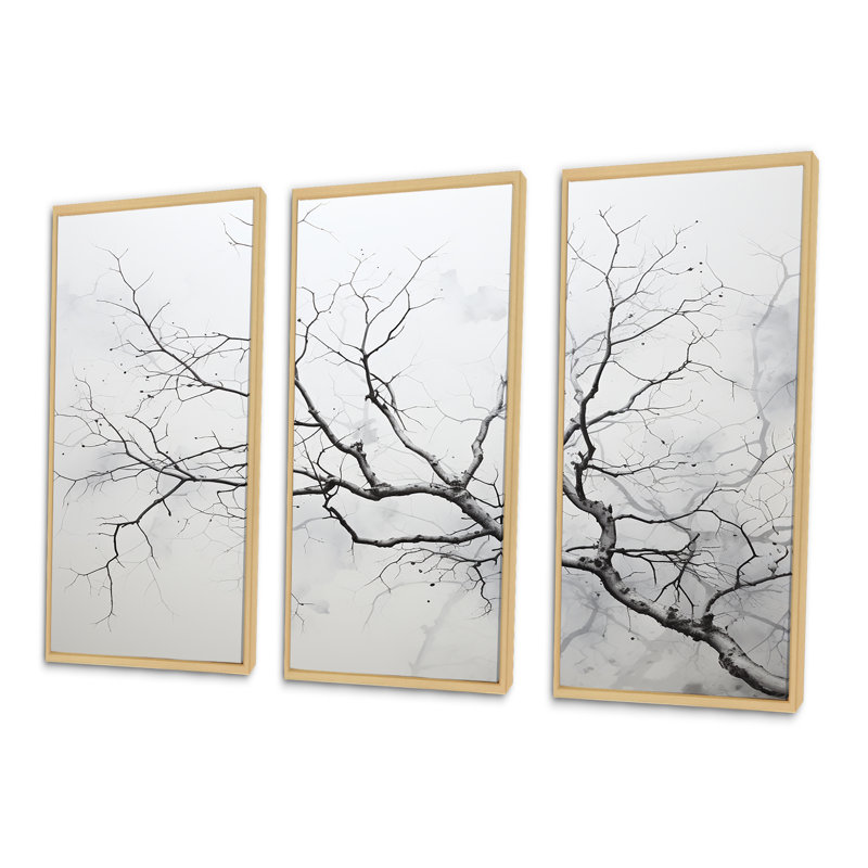 Ensemble de salon mural gris bouleau Tree III, Cadre naturel flottant, H 28 po x l 36 po x P 1 po