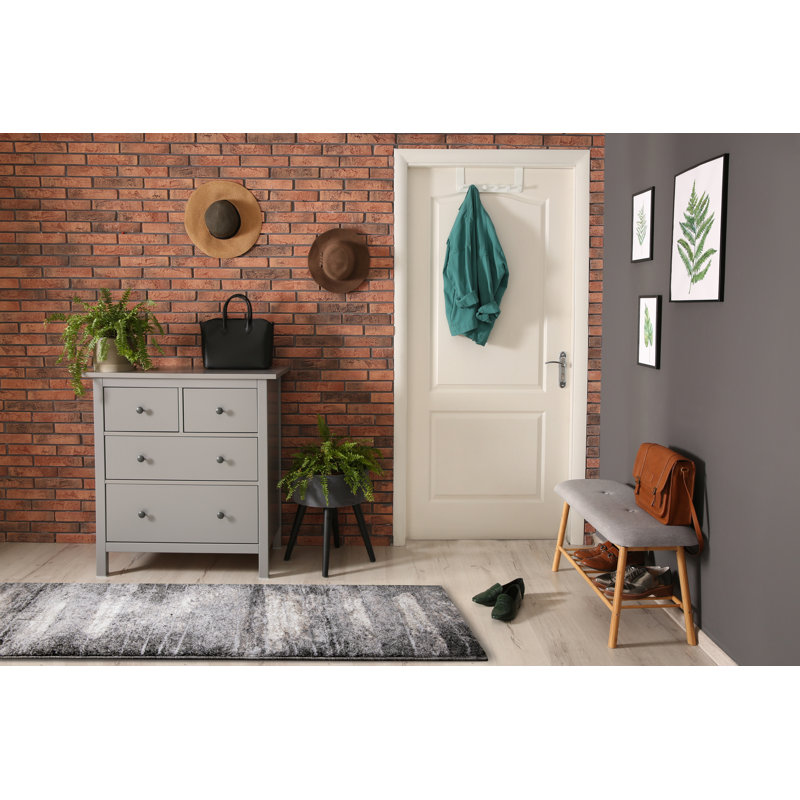 Walburg Abstract Black White Soft Touch Rug, Runner 2' x 7'7"