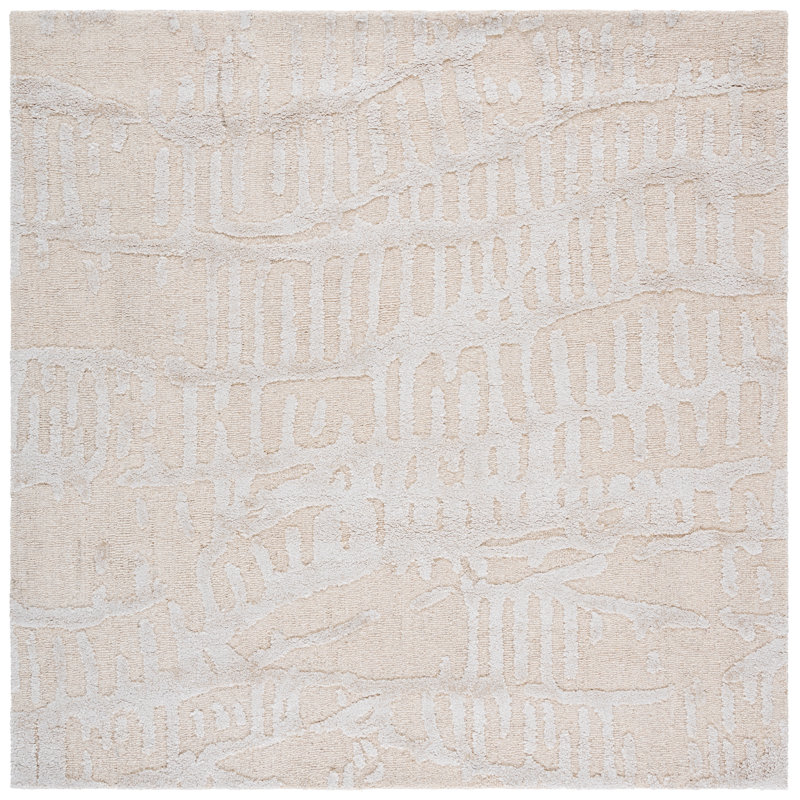 Mykonos 407 Hand Tufted Wool/Bamboo Silk Abstract Rug in Ivory/Beige, Square 6'