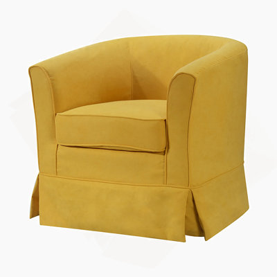 Fauteuil demi-tonneau pivotant en tissu tissé jaune de 28 po