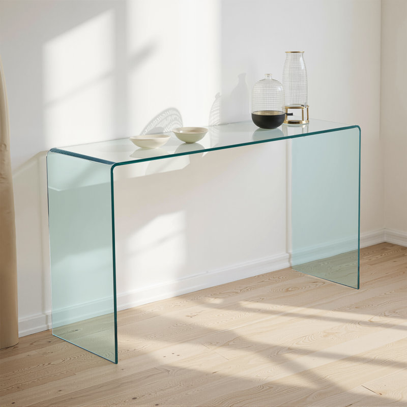 Console en verre trempé transparent à bords arrondis pour le salon, le bureau et les espaces compacts