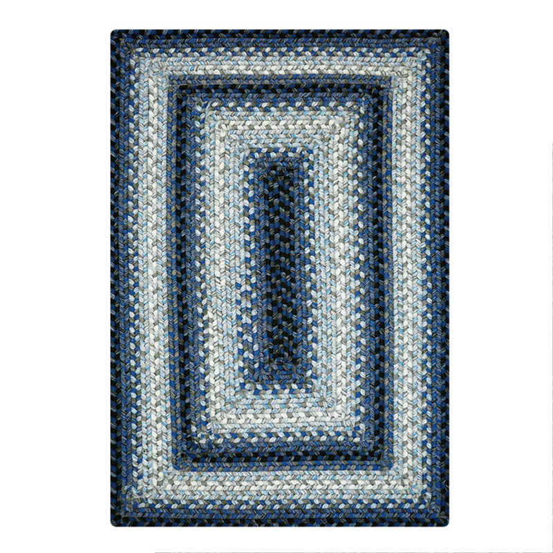  Tapis tressé lavable réversible intérieur / extérieur noir / blanc / ivoire / bleu, Rectangle 1 pi 8 po x 2 pi 6 po