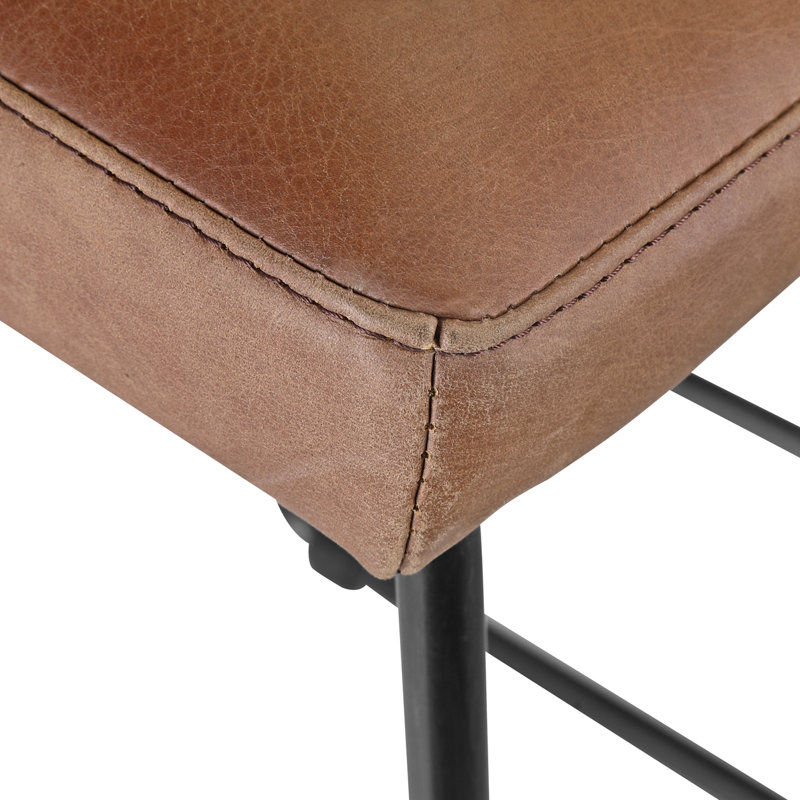 Startlet Bar Stool, Counter Stool (26” Seat Height), Black Genuine Leather