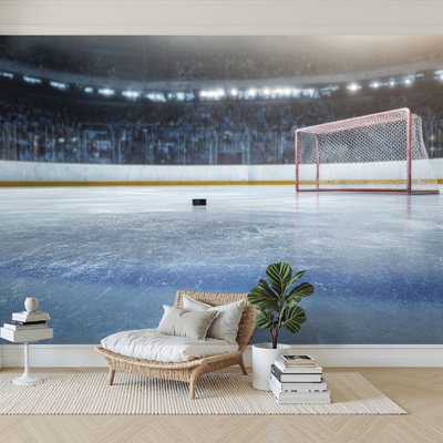 Peel and Stick Wallpaper 96" W x 69" H Modern Self Adhesive Wall Mural for Bedroom Ice Hockey Stadium Rink Sport