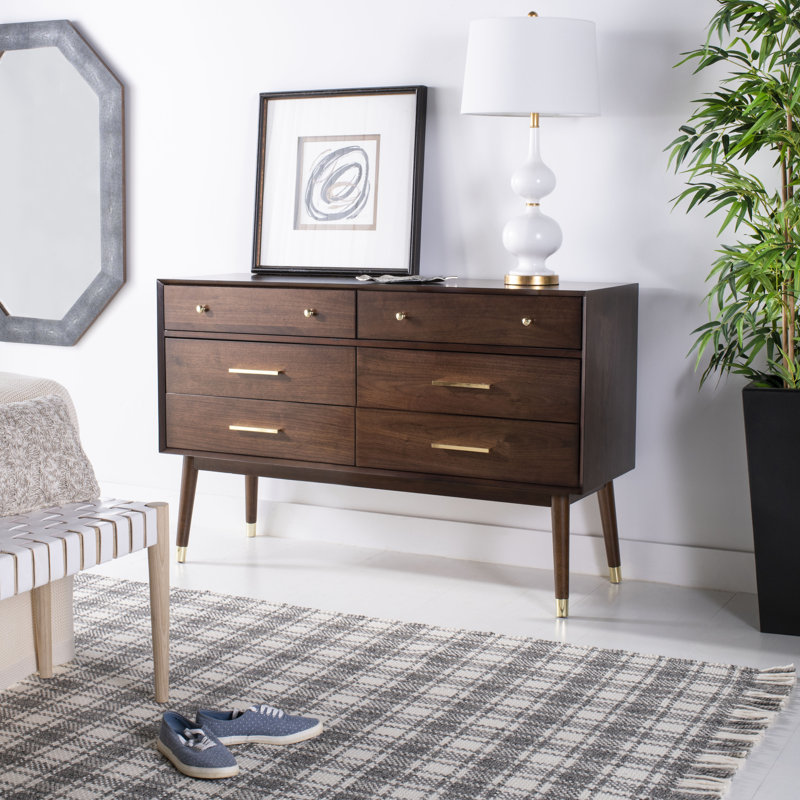 Samuel 56'' W 6 - Drawer Dresser, Walnut/Brass