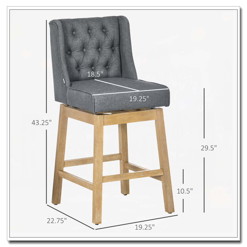 Tabourets pivotants à 180 degrés, chaises de bar d'une hauteur de siège de 30 po avec repose-pieds en bois massif et capitonnage à boutons