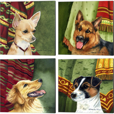Chihuahua, berger allemand, Golden Retriever et Jack Russell Terrier par Brenda Tustian, ensemble de 4 toiles d'art l 14 x H 14