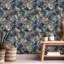 Papier de contact à peler et coller avec motif de fleurs célestes à motif floral bleu argenté auto-adhésif et amovible 24 po x 118 po (60 x 300 cm)-130476735