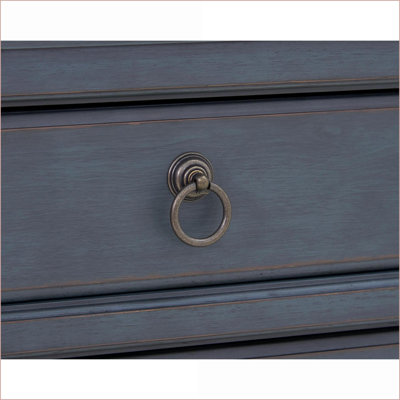 Table de chevet 3 tiroirs en velours côtelé bleu - sans assemblage, caoutchouc massif / placages de bouleau