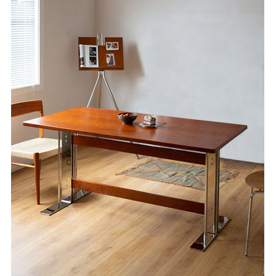 Nordic solid cherry wood dining table with stainless steel legs